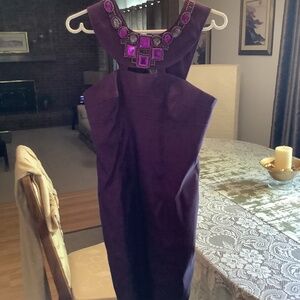Liliana, lined purple dress with ornate beaded neckline, size 10 (fits smaller)